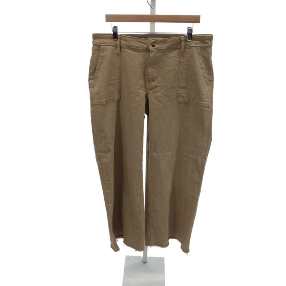 Warp + Weft Womens Cropped Pants Beige Button Inseam 32 Size 18